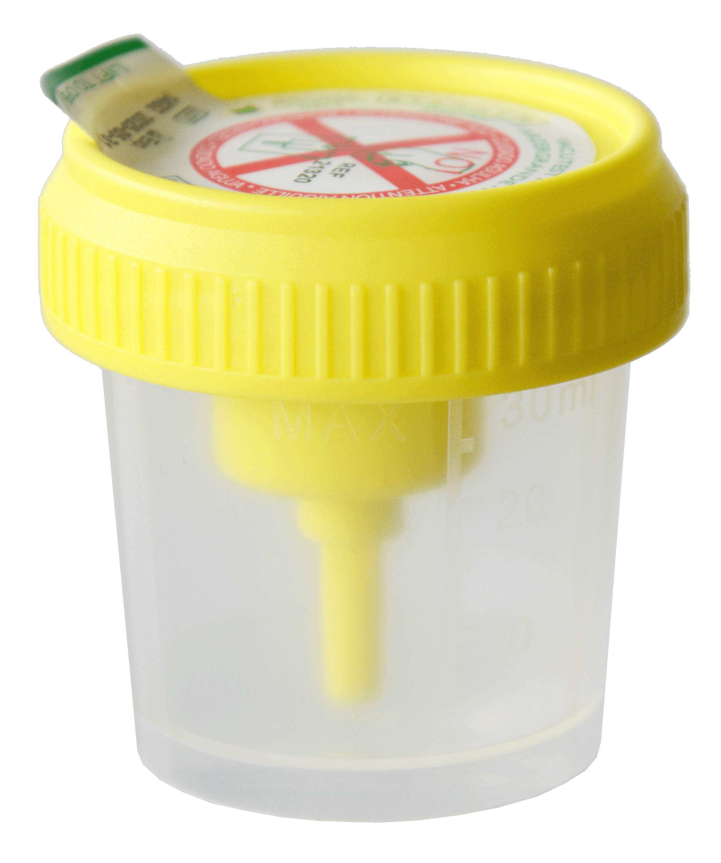 Flacon 30ml en polypropylène pour ECBU avec prise pour tube sous vide stérile