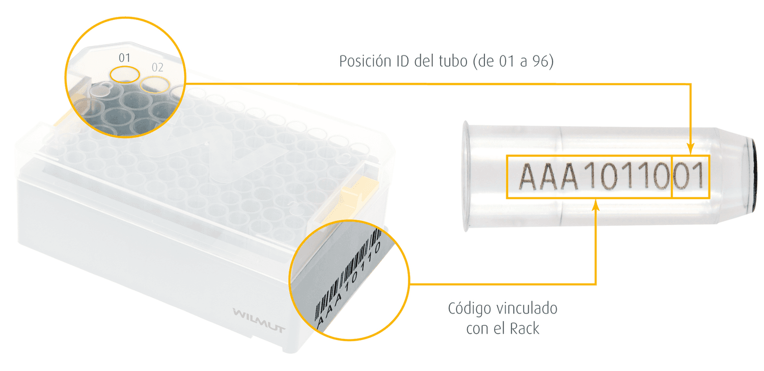Cryotube 2D 1,4ml non stérile en rack avec repérage du positionnement du tube