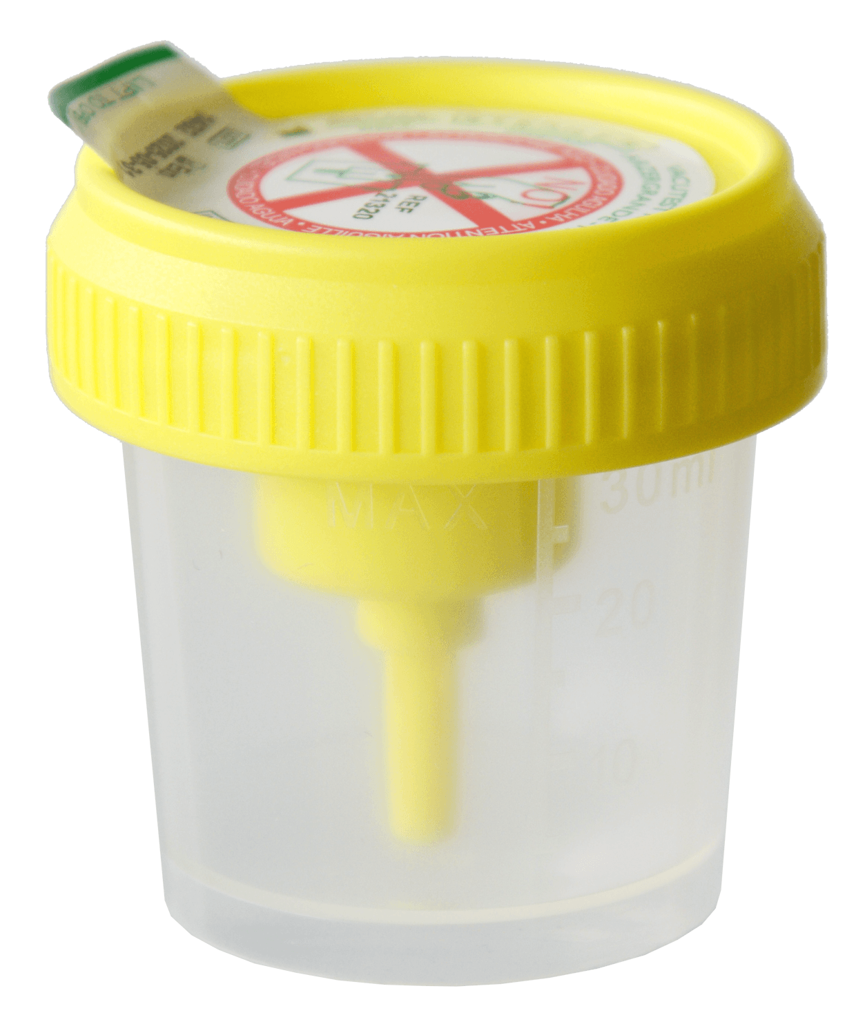 Flacon 30ml en polypropylène pour ECBU avec prise pour tube sous vide stérile