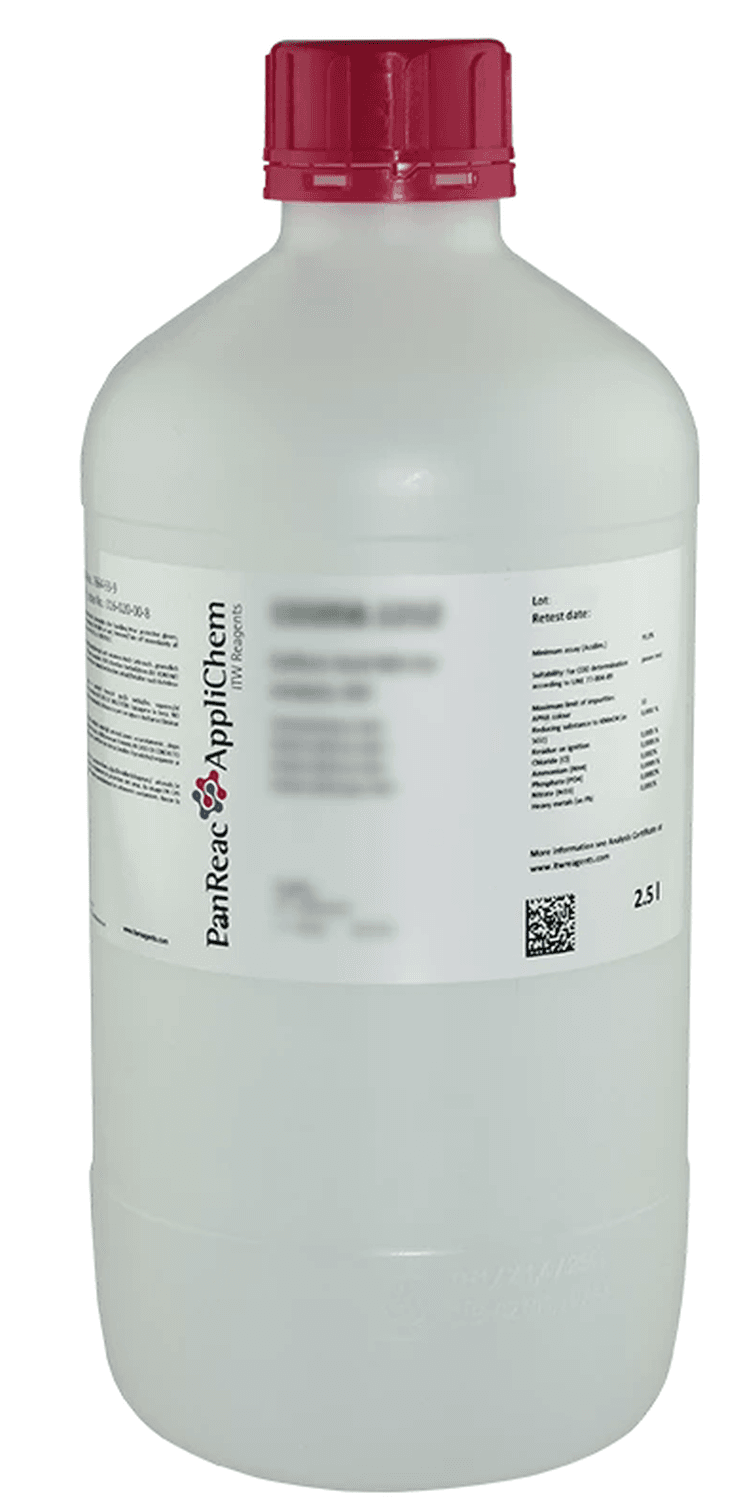 Acide acétique 100% (glacial) pour analyses ACS, ISO, Ph.Eur. Panreac, flacon en polyéthylène, 2,5L