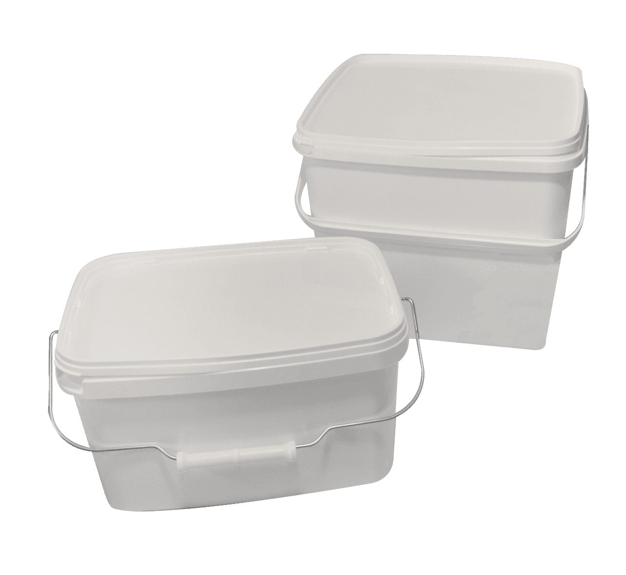 Seau rectangulaire en polypropylène blanc opaque cape à pression blanche et anse
