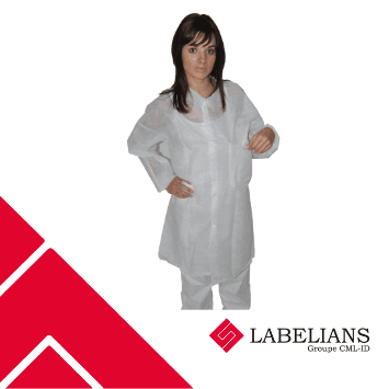 Blouse d'hygiène en polypropylène blanc avec boutons pression et poches